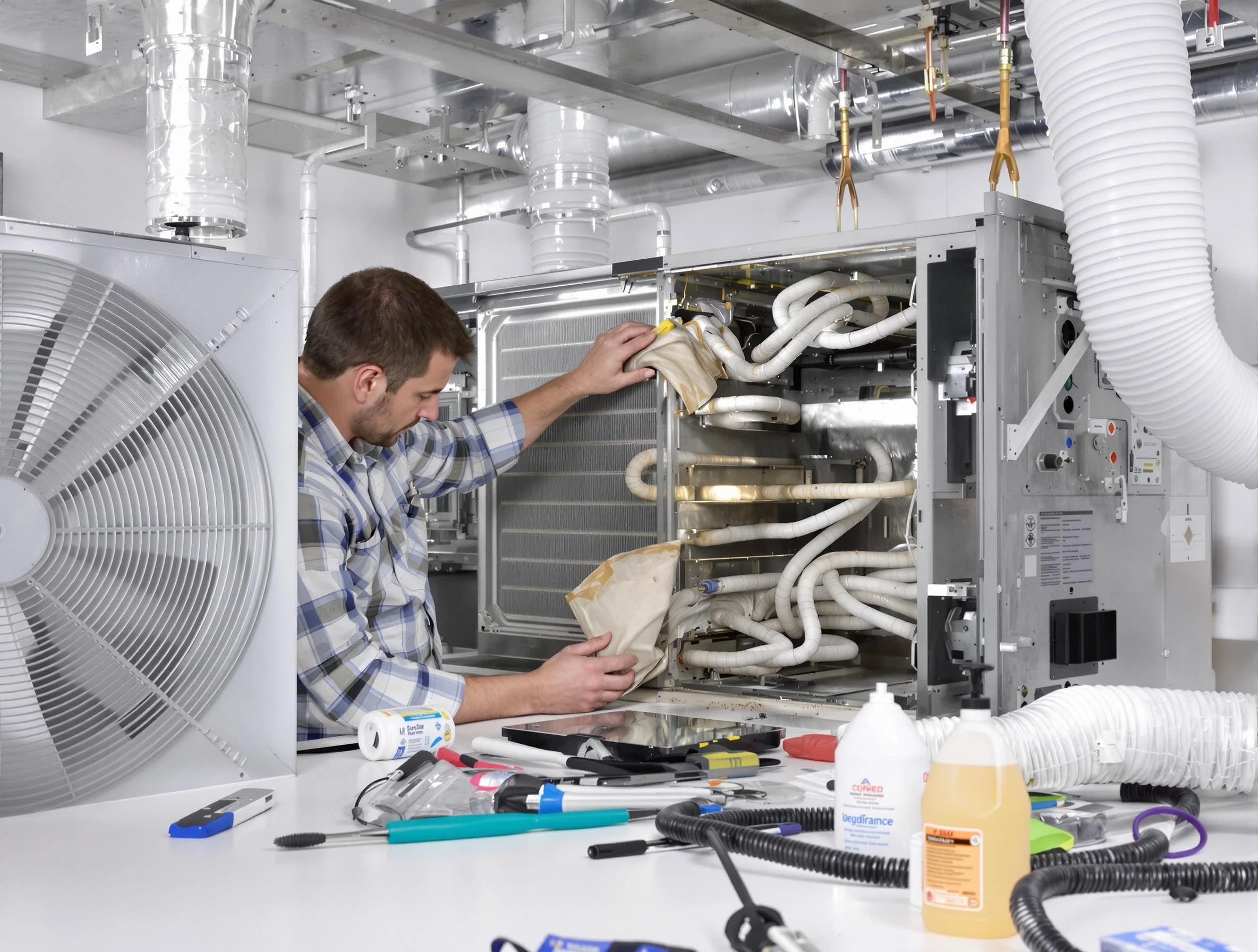 Burlington Air Duct Cleaning specialist performing precision AC coil cleaning in Burlington