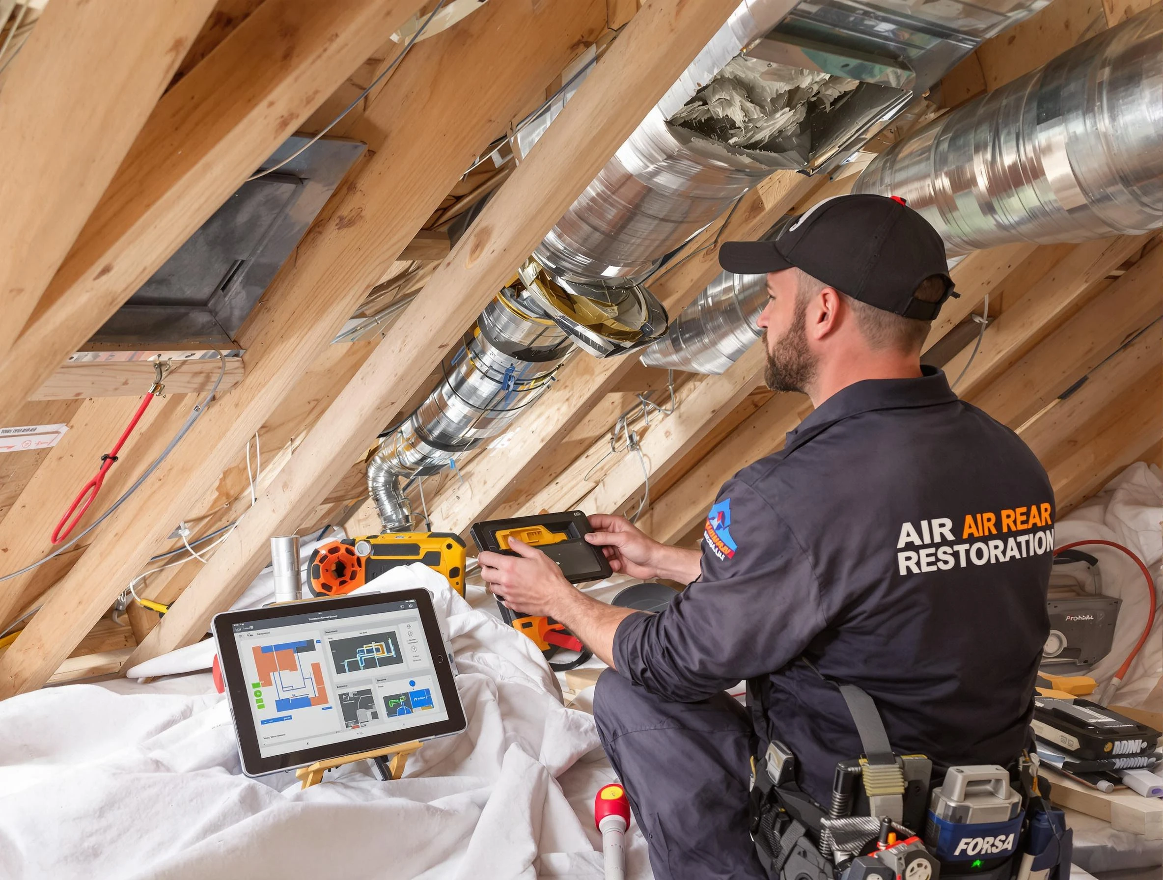 Burlington Air Duct Cleaning technician performing precise duct repair work in Burlington