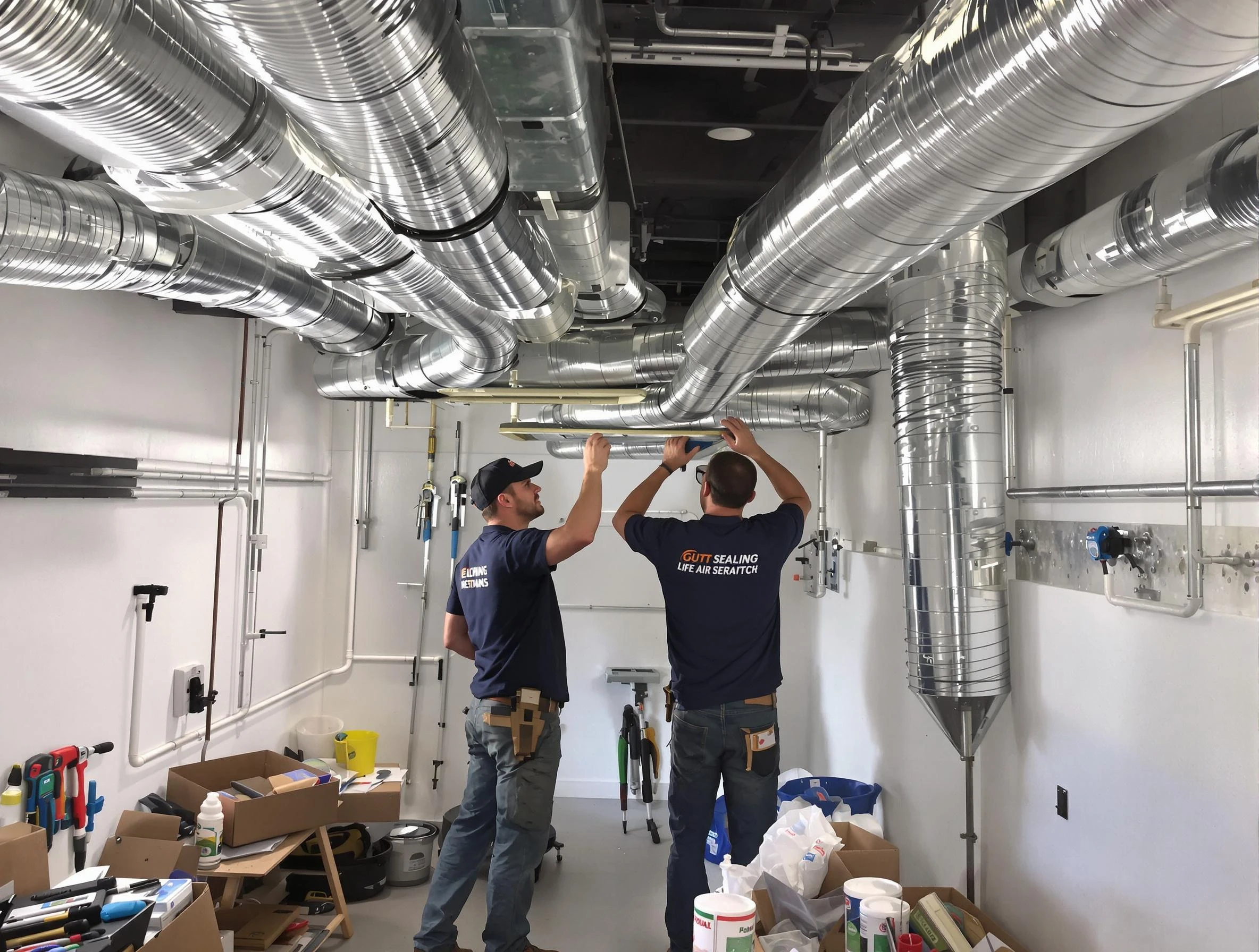 Burlington Air Duct Cleaning technician applying professional duct sealing solutions in Burlington