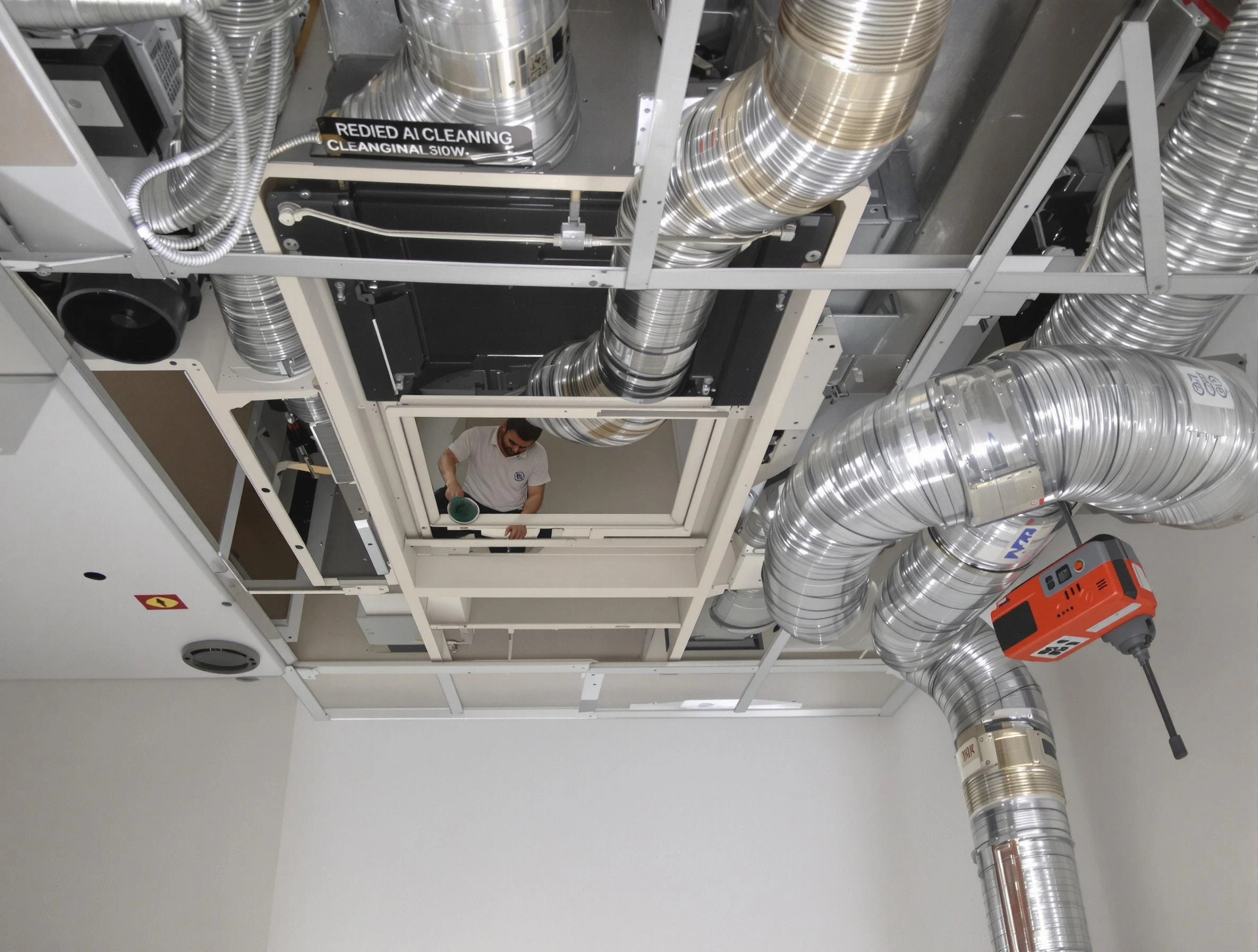 Burlington Air Duct Cleaning technician performing detailed central duct system cleaning in Burlington