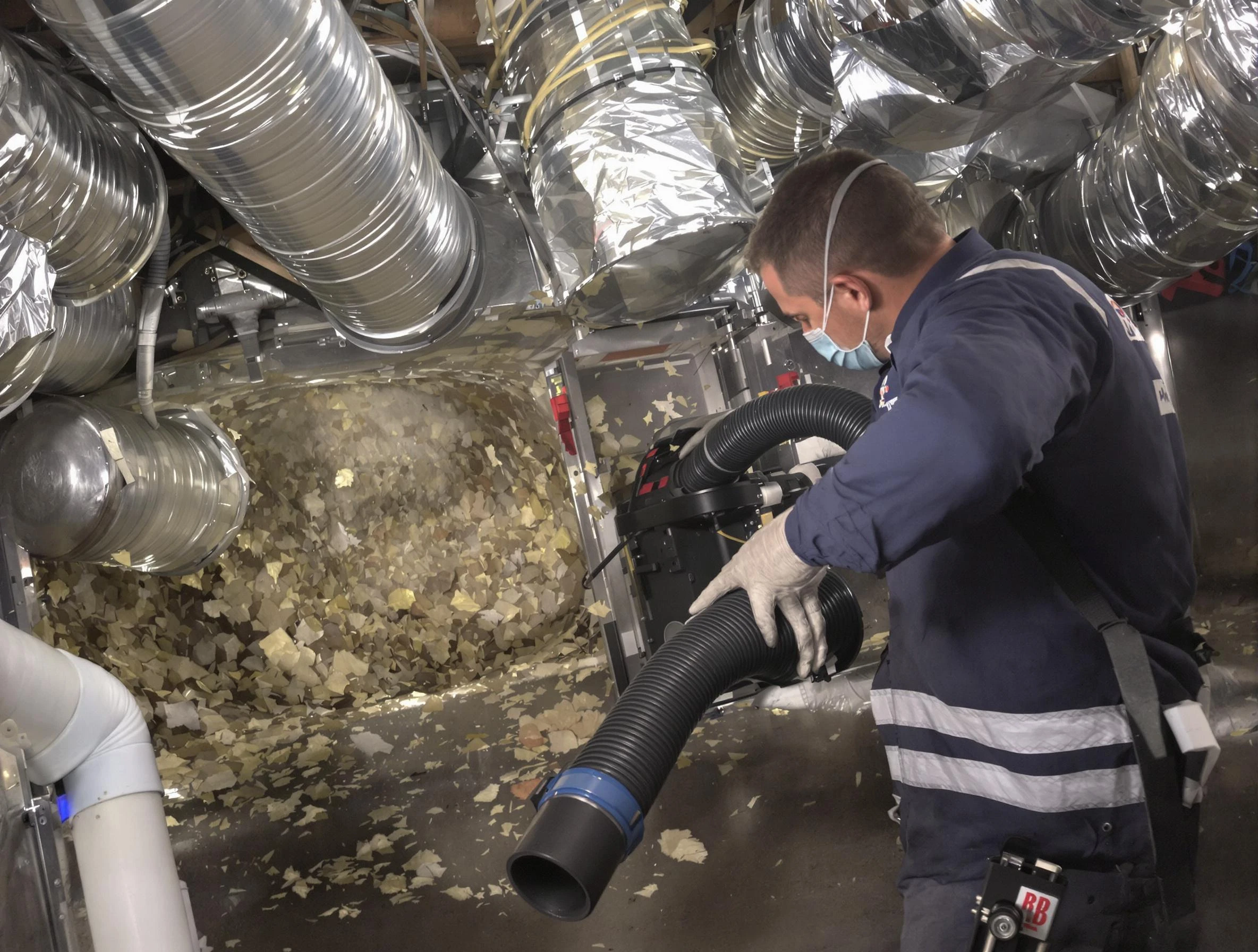 Burlington Air Duct Cleaning specialist operating negative pressure cleaning equipment for thorough duct maintenance in Burlington